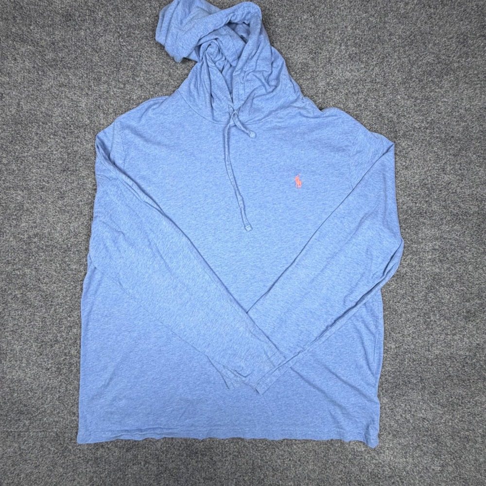 Polo Ralph Lauren Mens Blue Heather Long Sleeve Hooded T-Shirt Pony Logo XL